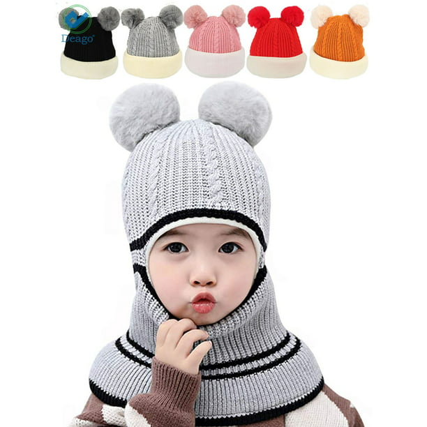Toddler Baby Boy Winter Beanie Hat Infant Kids Warm Fleece Lined Earflap Knit Fur Pom Pom Hat Snow Cap 